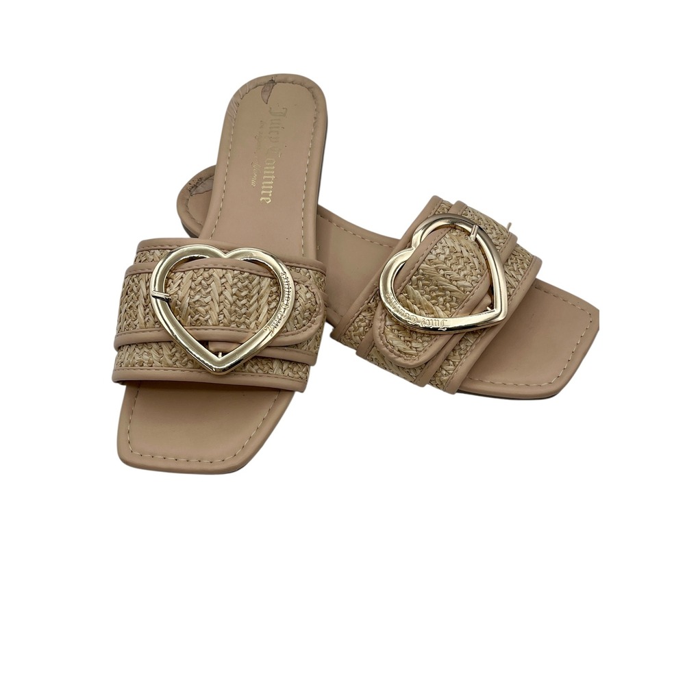 Juicy Couture Slides Flats Straw‎ Heart Buckle Casual Beach Vacation SZ 8? READ
